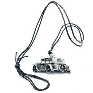 JJ Signed Classic Car Pendant Necklace Black Cord Pewter Career Cosplay LARP